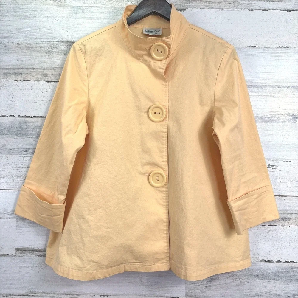 Coldwater Creek Womens Yellow Mandarin Collar 3/4‎ Sleeve Button Front Jacket L